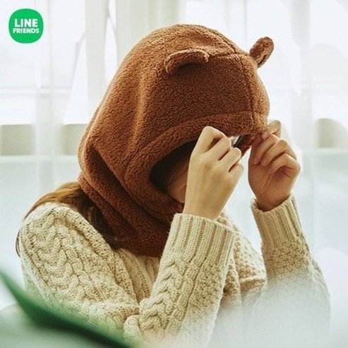 LINE FRIENDS Winter Hat Hats Brown LINE FRIENDS Kawaii Cartoon Brown Winter Warm Hat - Dondepiso