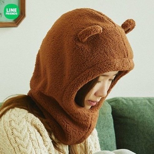 LINE FRIENDS Winter Hat Hats Brown LINE FRIENDS Kawaii Cartoon Brown Winter Warm Hat - Dondepiso