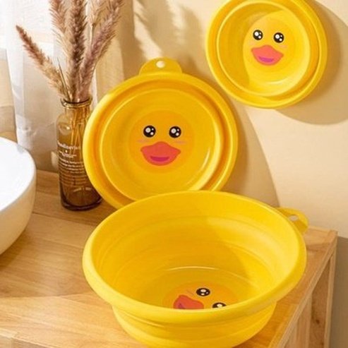 Cartoon Folding Bucket Household Cleaning Supplies Yellow Multifunction Folding Fruit Vegetable Washing Basin · Dondepiso