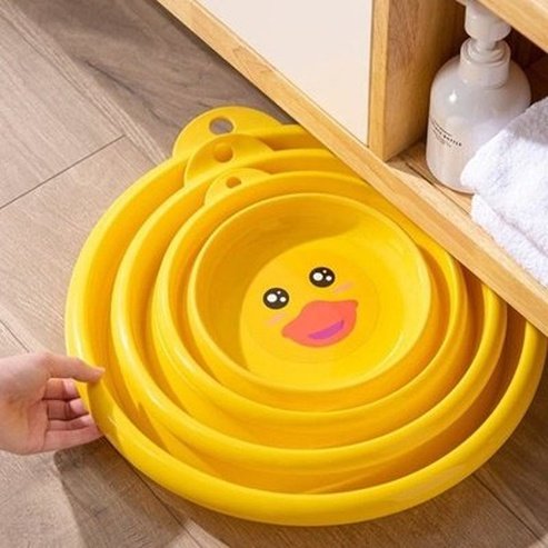Cartoon Folding Bucket Household Cleaning Supplies Yellow Multifunction Folding Fruit Vegetable Washing Basin · Dondepiso