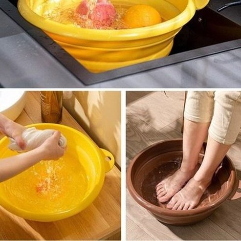 Cartoon Folding Bucket Household Cleaning Supplies Yellow Multifunction Folding Fruit Vegetable Washing Basin · Dondepiso