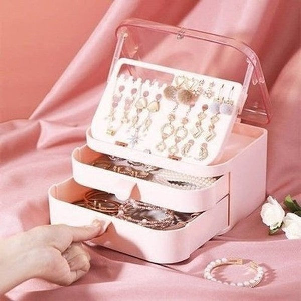 Jewelery Storage Drawer Household Storage Containers Double Layer Clear Travel Jewelry Storage Box · Dondepiso