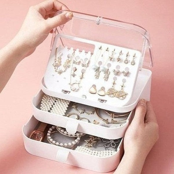 Jewelery Storage Drawer Household Storage Containers Double Layer Clear Travel Jewelry Storage Box · Dondepiso
