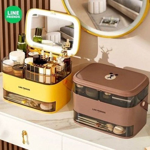 LINE FRIENDS Cosmetic Box Household Storage Containers Brown LINE FRIENDS Cartoon Brown Bear Cosmetic Storage Box - Dondepiso