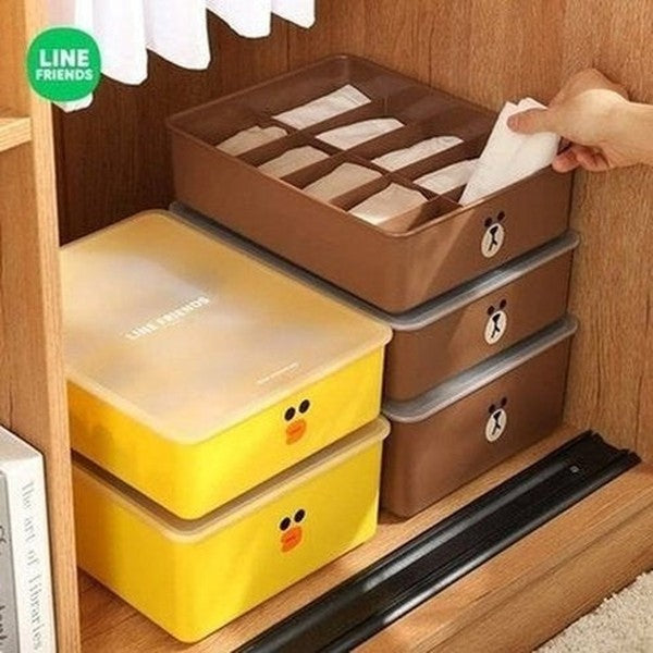 LINE FRIENDS Socks Container Household Storage Containers LINE FRIENDS Cute Brown Sally Socks Organizer Container - Dondepiso