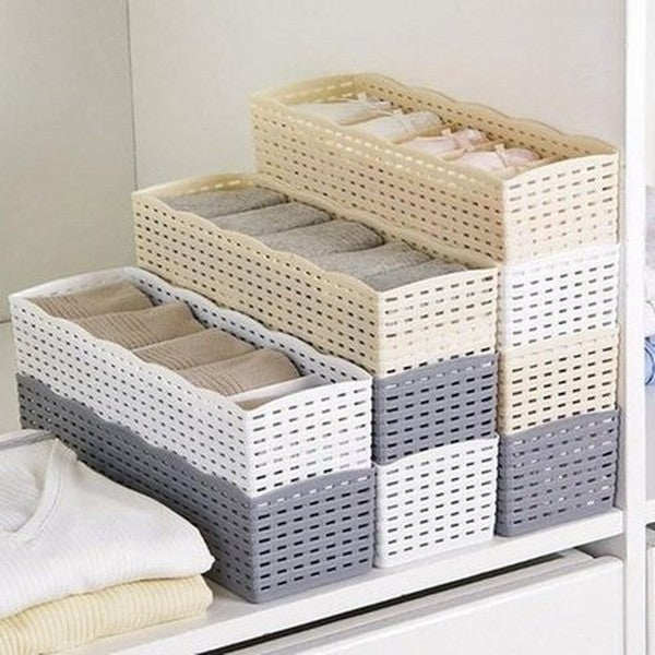 5 Grids Socks Box Household Storage Containers Underwear Storage Closet Organizer Basket – Dondepiso