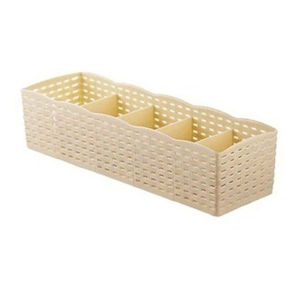 5 Grids Socks Box Household Storage Containers Beige Underwear Storage Closet Organizer Basket – Dondepiso