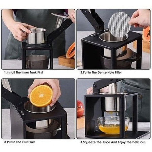Manual Press Juicer Juicers Black Heavy-Duty Stainless Steel Manual Juicer With Rod · Dondepiso