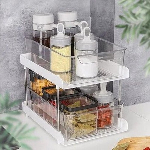Sundries Organizer Rack Kitchen Cabinet Organizers White Double-layer kitchen organizer rack – Dondepiso