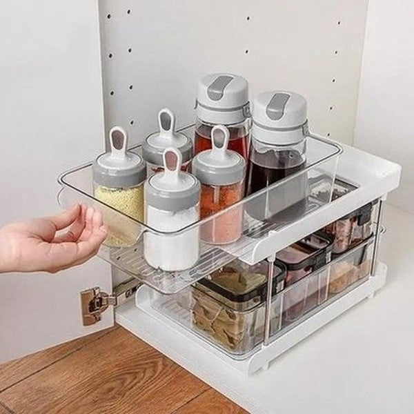 Sundries Organizer Rack Kitchen Cabinet Organizers White Double-layer kitchen organizer rack – Dondepiso