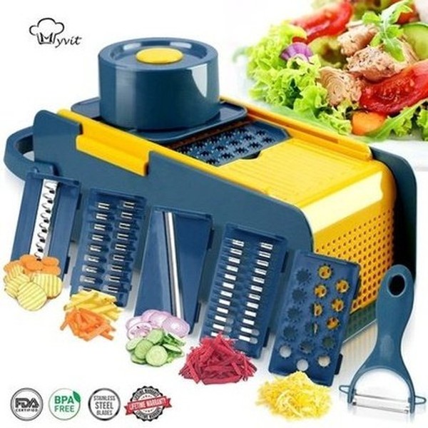 Safe Handheld Vegetable Slicer Kitchen Slicers Blue Handheld Safety Combinable Kitchen Slicer With 5 Blades · Dondepiso
