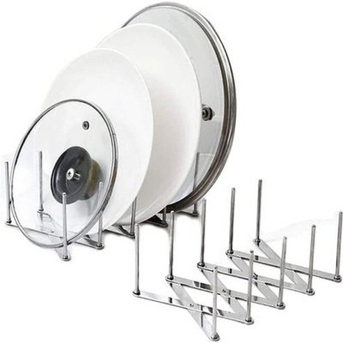 Pot and pan Rack Kitchen Utensil Holders & Racks 7-Grids-White Expandable Storage Rack for Pots and Pans – Dondepiso