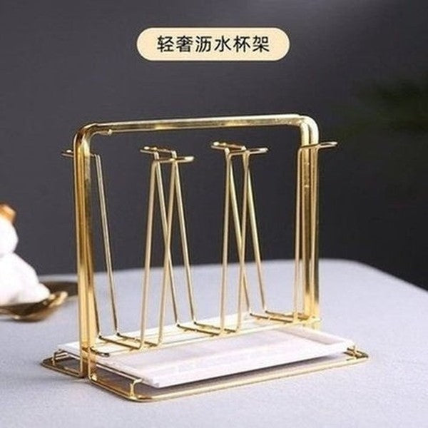 Golden Mug Drying Rack Kitchen Utensil Holders & Racks Golden Golden 6 Mugs Drying Rack Holder · Dondepiso