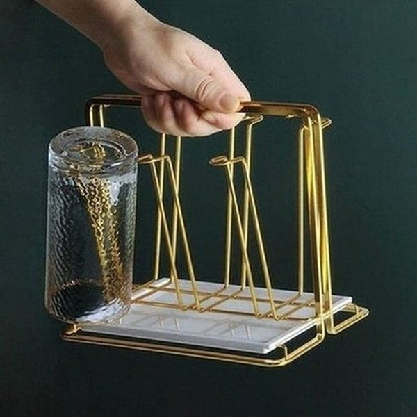 Golden Mug Drying Rack Kitchen Utensil Holders & Racks Golden Golden 6 Mugs Drying Rack Holder · Dondepiso