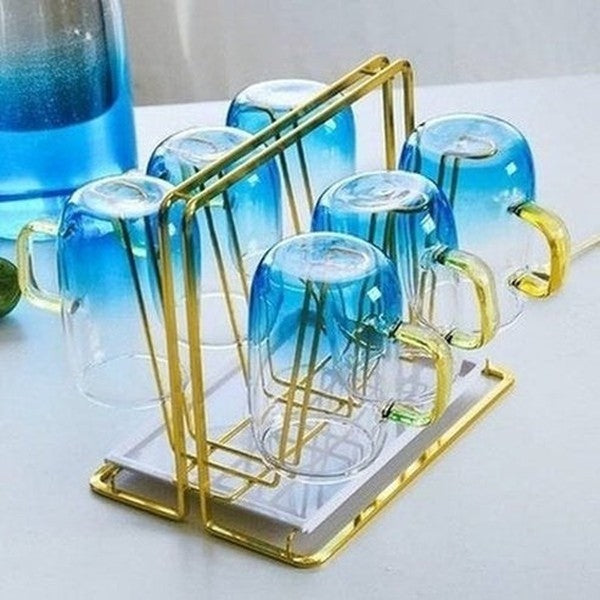 Golden Mug Drying Rack Kitchen Utensil Holders & Racks Golden Golden 6 Mugs Drying Rack Holder · Dondepiso