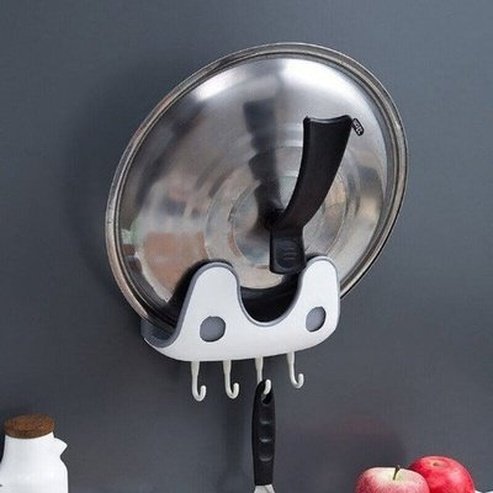 Wall Mount Pot Lid Holder Kitchen Storage Rack Hook Punch Free. Kitchen Organizer