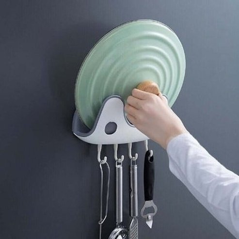 Wall Mount Pot Lid Holder Kitchen Storage Rack Hook Punch Free. Kitchen Organizer