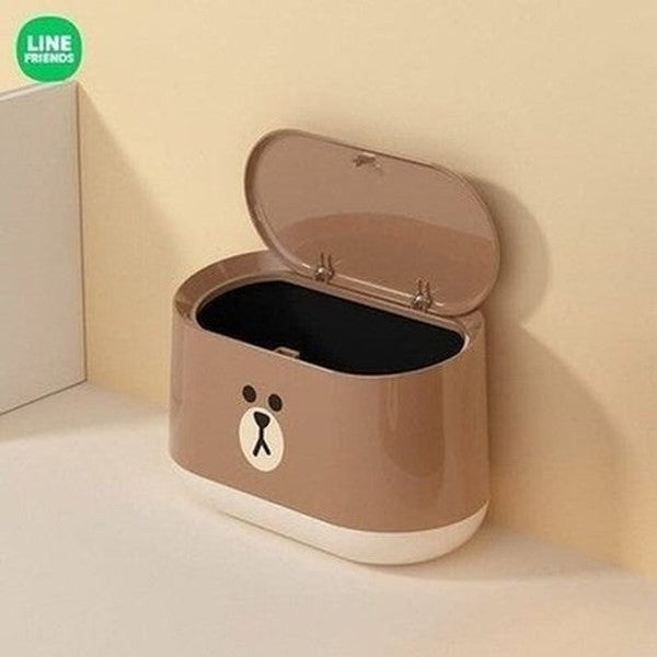 LINE FRIENDS Trash Can Trash Cans & Wastebaskets LINE FRIENDS Desktop Press Lid Trash Can – Dondepiso