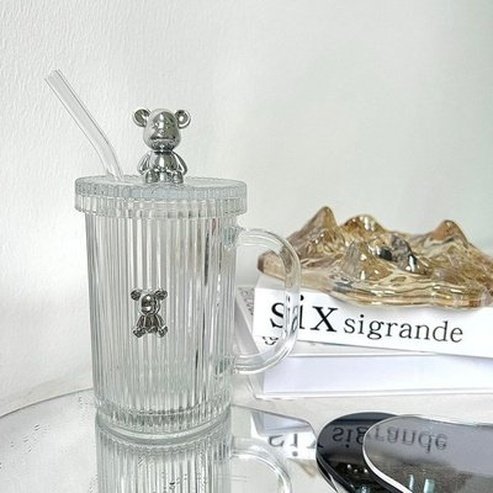 Cartoon Glass Water Cup Mugs Clear Cartoon Bear Glass Water Cup With Lid · Dondepiso
