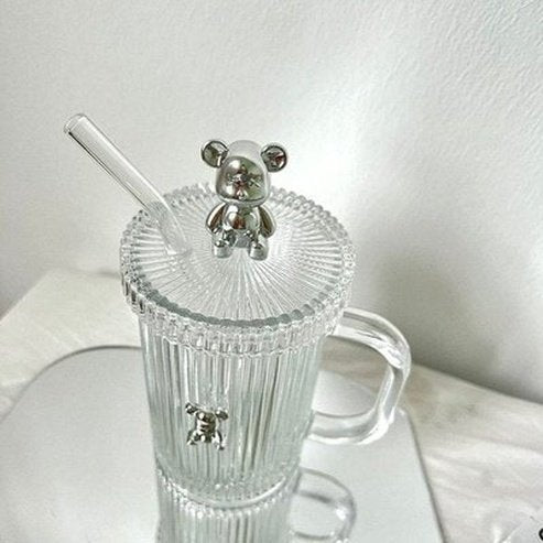 Cartoon Glass Water Cup Mugs Clear Cartoon Bear Glass Water Cup With Lid · Dondepiso