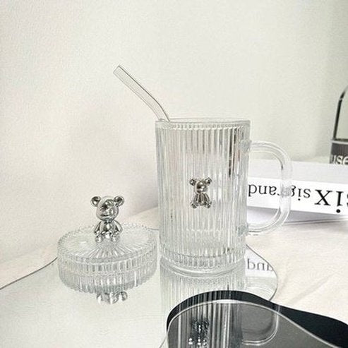 Cartoon Glass Water Cup Mugs Clear Cartoon Bear Glass Water Cup With Lid · Dondepiso