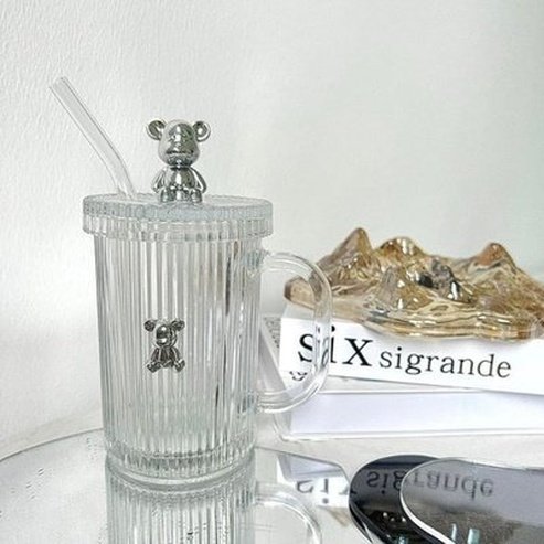 Cartoon Glass Water Cup Mugs Clear Cartoon Bear Glass Water Cup With Lid · Dondepiso