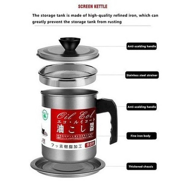 Oil Filter Pot Oil & Vinegar Dispensers Silver Stainless Steel Lard Tank Oil Filter Pot · Dondepiso