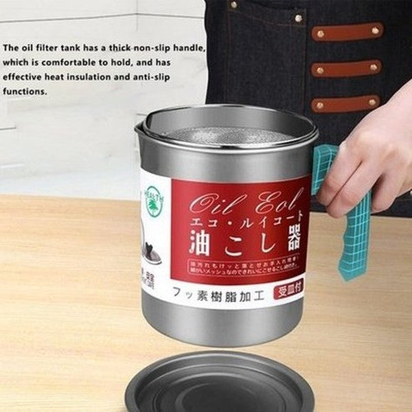 Oil Filter Pot Oil & Vinegar Dispensers Silver Stainless Steel Lard Tank Oil Filter Pot · Dondepiso