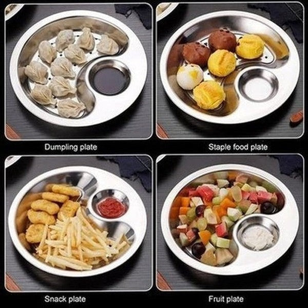 Steel Round Plate Plates Silver Stainless Steel Double Layer Round Plate · Dondepiso