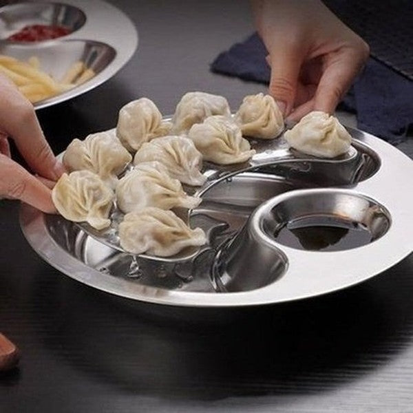 Steel Round Plate Plates Silver Stainless Steel Double Layer Round Plate · Dondepiso