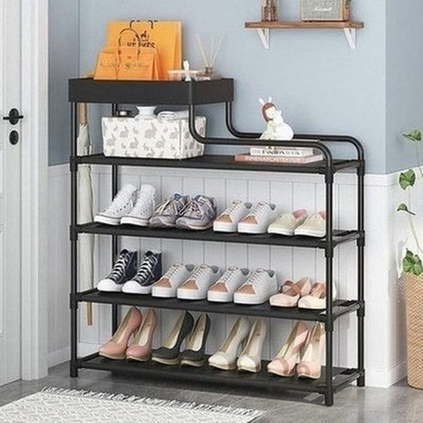 Adjustable Shoe Rack Black Five Layer Storage Metal Shoe Rack Organizer - Dondepiso