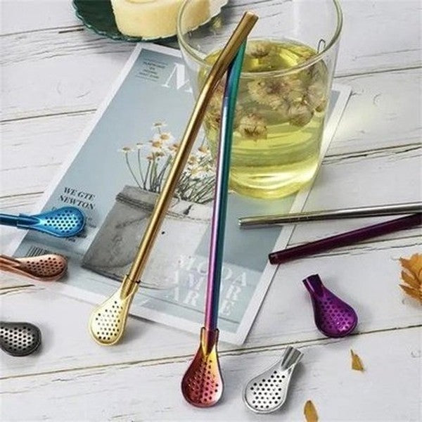 Metal Straw Spoon Spoons Stainless-steel spoon mate filter straw – Dondepiso