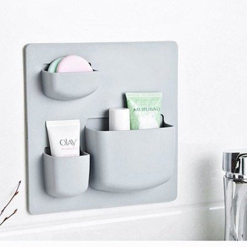 Plain Wall Shelving Storage Hooks & Racks Adhesive Plastic Plain Wall Organizer Shelving · Dondepiso