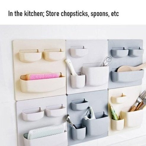 Plain Wall Shelving Storage Hooks & Racks Adhesive Plastic Plain Wall Organizer Shelving · Dondepiso