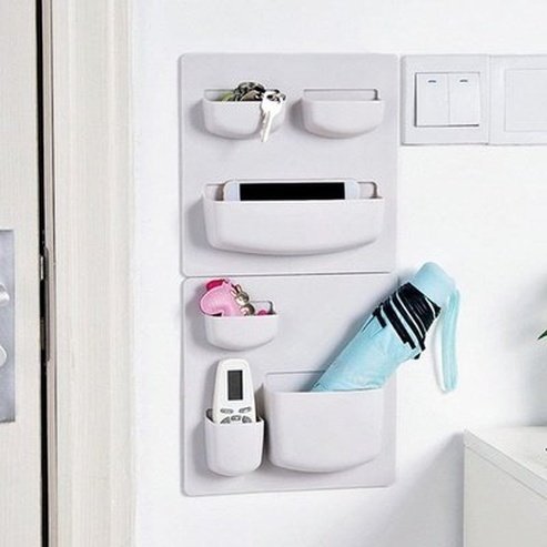 Plain Wall Shelving Storage Hooks & Racks Adhesive Plastic Plain Wall Organizer Shelving · Dondepiso