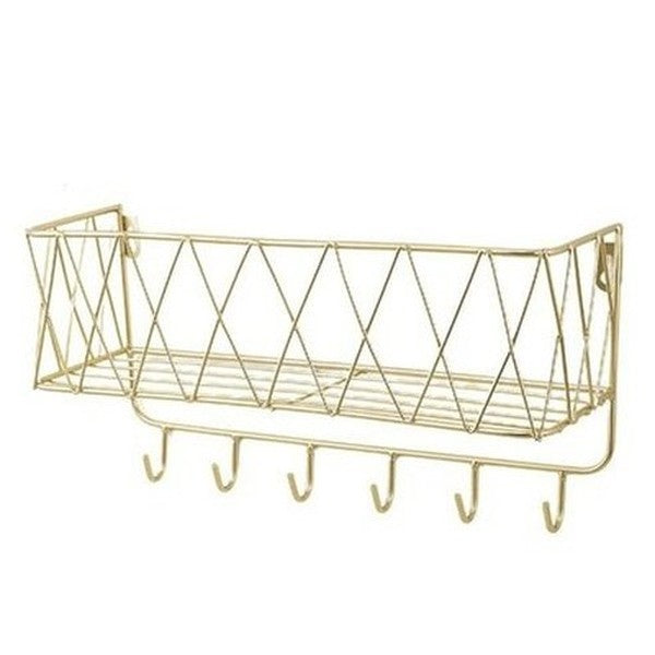 Decor Storage Basket Storage Hooks & Racks Golden Decor Hanging Storage Basket with Hooks · Dondepiso