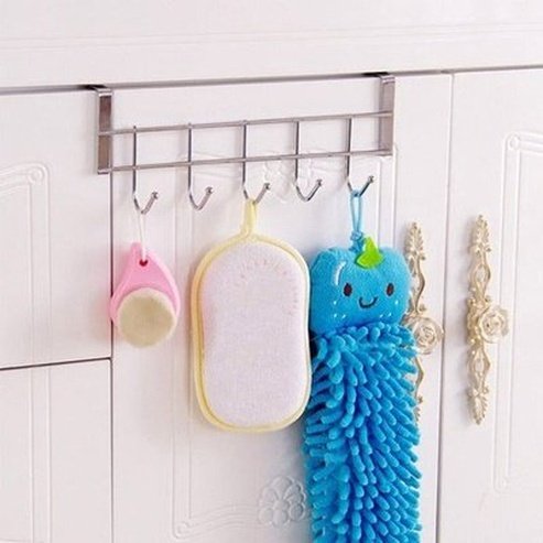 Metal hook to hang over the door. New Over Door 5 Hooks Home Bathroom Organizer Coat Rack Clothes Coat Towel Hanger Stainless Steel Good Load Bearing Forged