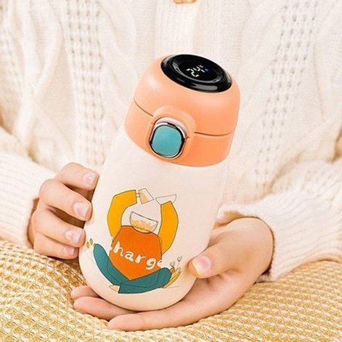 Cartoon Thermal Mug Thermoses White + Orange Cartoon Temperature Display Thermal Mug · Dondepiso