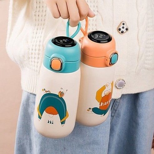 Cartoon Thermal Mug Thermoses White + Orange Cartoon Temperature Display Thermal Mug · Dondepiso