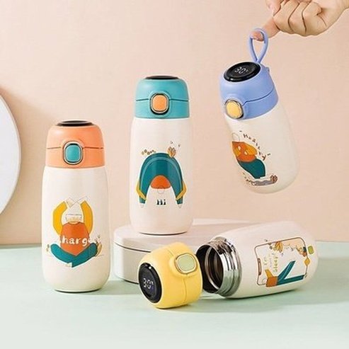 Cartoon Thermal Mug Thermoses White + Orange Cartoon Temperature Display Thermal Mug · Dondepiso