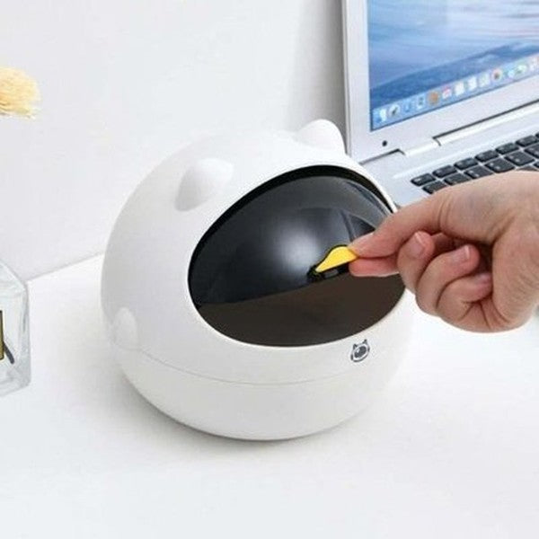 Cartoon Paper Bin Trash Cans & Wastebaskets White Cartoon Desktop Paper Bin with Lid for Bedroom – Dondepiso