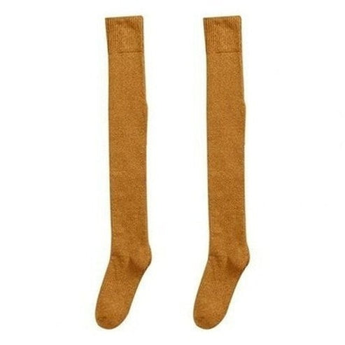 Winter Girls High Socks Underwear & Socks yellow / China Winter Girls Anti-Fading Thick Thigh High Socks – Dondepiso
