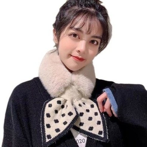 Women Mini Wool Scarf Scarves Fishtail polka dot b Mini Faux Fur Neck Scarf for Women – Dondepiso