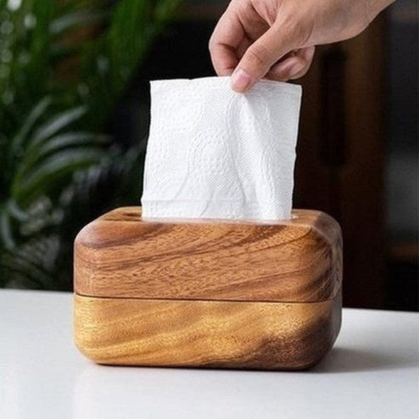Wood Tissue Box Facial Tissue Holders Brown Acacia Solid Wood Facial Tissue Holder Box · Dondepiso