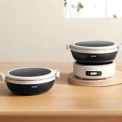 Electric cooking pot with detachable stainless steel bowl and heating base