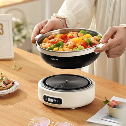 Mini portable rice cooker and hot pot with collapsible storage design