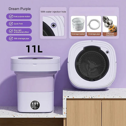 11L Portable Small Washing and Dryer Machine, Collapsible Washer with Spin
