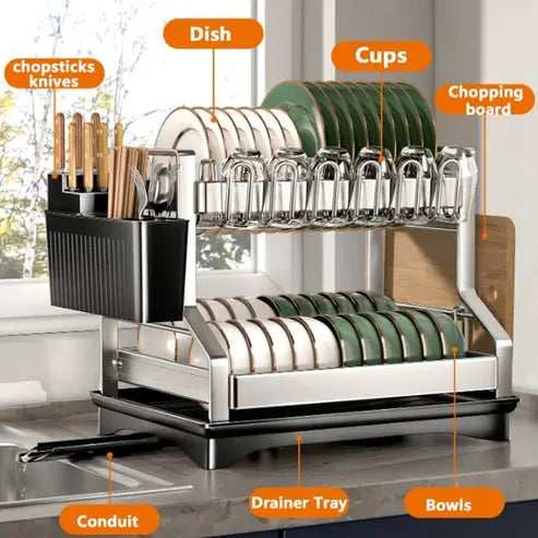 2-Tier Kitchen Dish Drying Trestle Rack