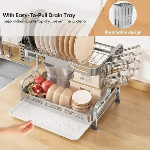 2 Tier Large Dish Rack and Drainboard Set