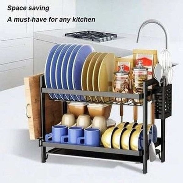 2 Tier Stainless Dish Drainer Rack with Drainer